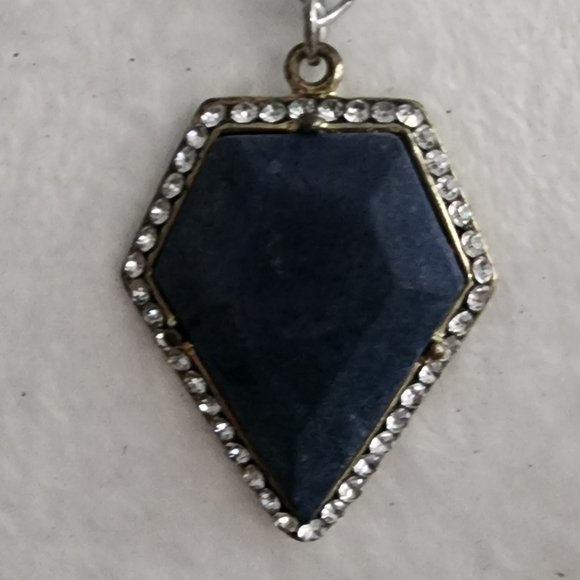 Silvertone and Blue Pendant Necklace with Rhinestones - Picture 1 of 2